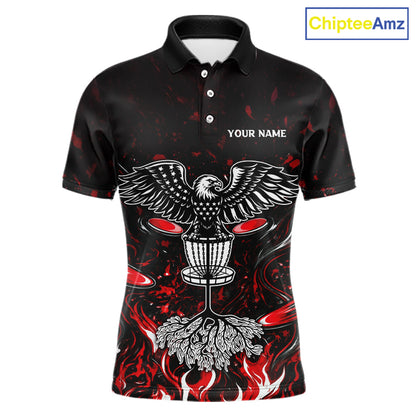 Personalized Disc Golf Polo Shirt With Eagle Design, Customizable Name, Unisex Sports Jersey For Men|Red NHT810