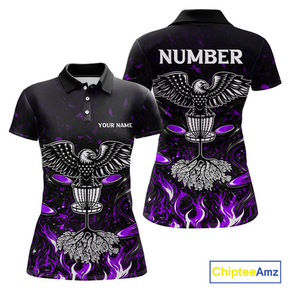 Personalized Womens Disc Golf Polo Shirt With Eagle Design, Customizable Name, Unisex Sports Jersey For Womens|Purple NHT813