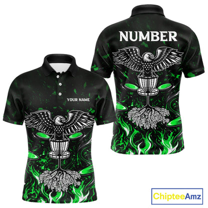 Personalized Mens Disc Golf Polo Shirt With Eagle Design, Customizable Name, Unisex Sports Jersey For Men|Green NHT814