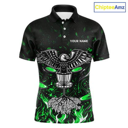 Personalized Mens Disc Golf Polo Shirt With Eagle Design, Customizable Name, Unisex Sports Jersey For Men|Green NHT814