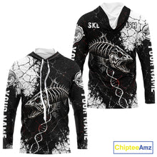 Load image into Gallery viewer, Skeleton Fish Long Sleeve Hooded Shirt DNA Helix Graphic Fishing Lover 3D Print Angler Gift Apparel For Men