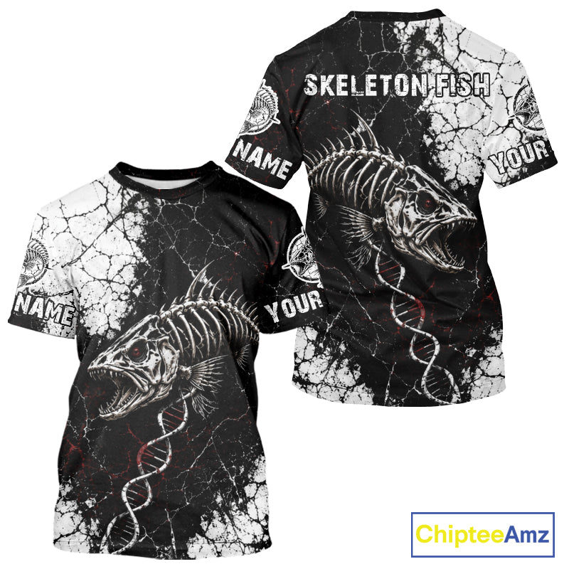 Skeleton Fish Fishing T - Shirt DNA Helix Graphic Fishing Lover 3D Print Angler Gift Apparel 