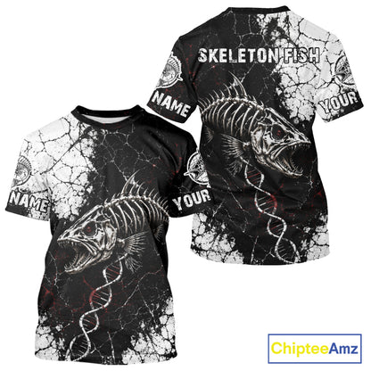 Skeleton Fish Fishing T - Shirt DNA Helix Graphic Fishing Lover 3D Print Angler Gift Apparel 