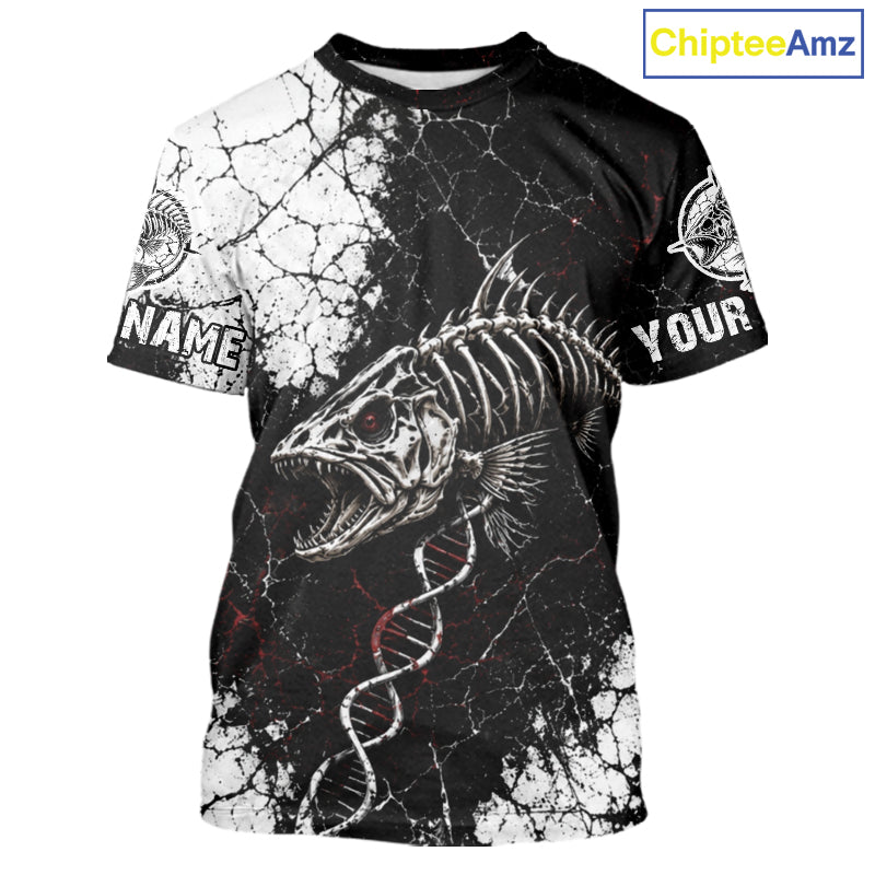 Skeleton Fish Fishing T - Shirt DNA Helix Graphic Fishing Lover 3D Print Angler Gift Apparel 