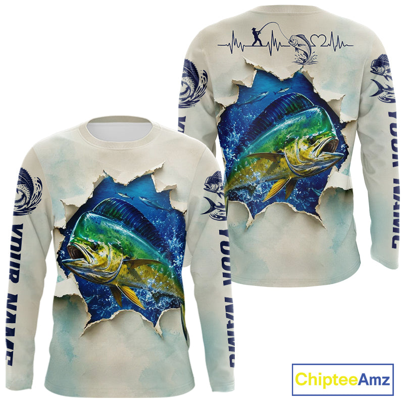 Mahi Mahi Fishing Long Sleeve Shirt 3D Ocean Fish Graphic Angler Gift For Fishing Lovers For Men The Brand ChipteeAmz