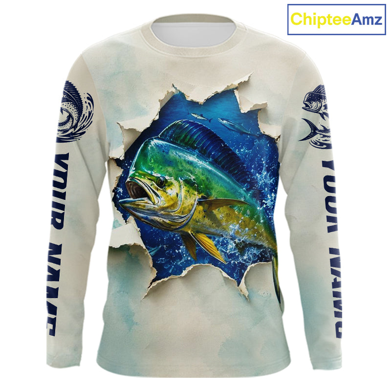 Mahi Mahi Fishing Long Sleeve Shirt 3D Ocean Fish Graphic Angler Gift For Fishing Lovers For Men 