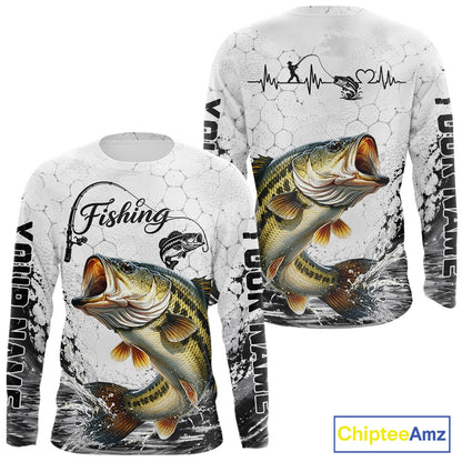 Custom Name Bass Fishing Long Sleeve Performance Shirt, Bass Fishing Shirt Jersey