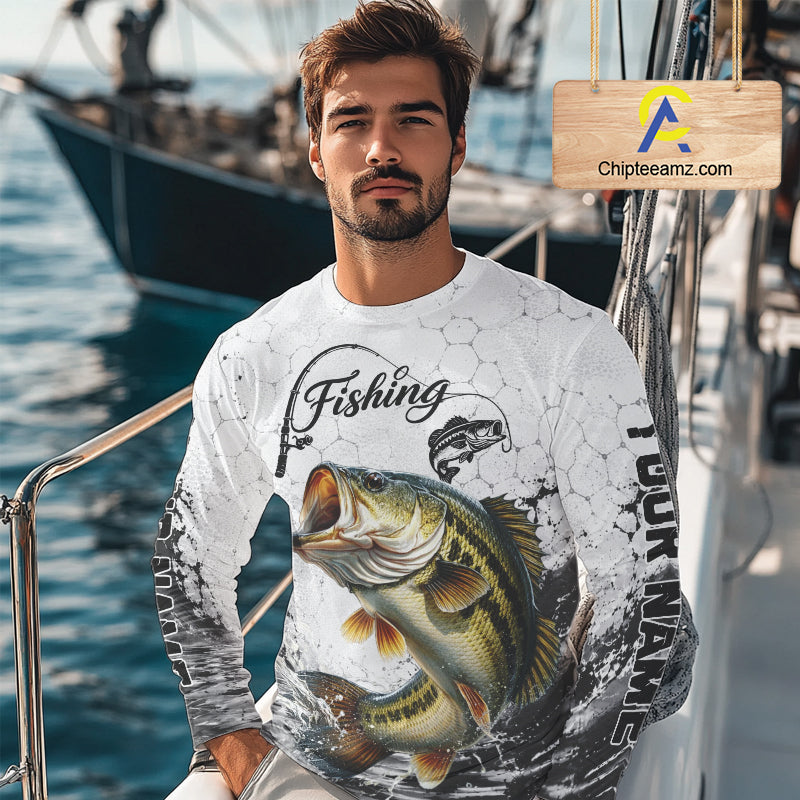 Custom Name Bass Fishing Long Sleeve Performance Shirt, Bass Fishing Shirt Jersey