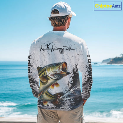 Custom Name Bass Fishing Long Sleeve Performance Shirt, Bass Fishing Shirt Jersey