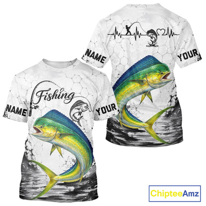 Custom Name Mahi Mahi Fishing T - Shirt Performance, Dolphin Gift For Men 