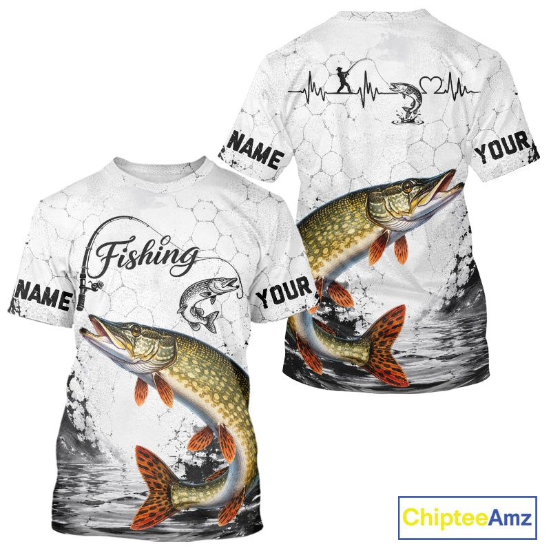 Custom Name Northern Pike Fishing T - Shirt Performance, Pike Gift For Men 