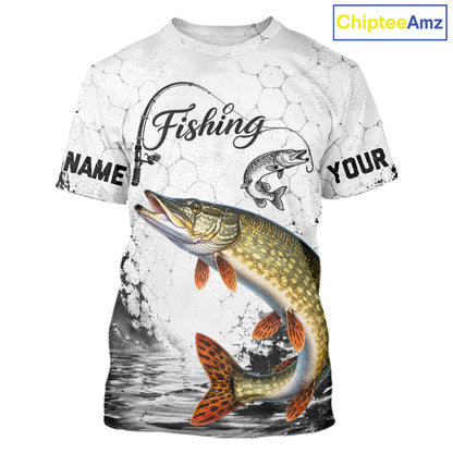 Custom Name Northern Pike Fishing T - Shirt Performance, Pike Gift For Men 