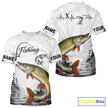 Load image into Gallery viewer, Custom Name Northern Pike Fishing T - Shirt Performance, Pike Gift For Men 