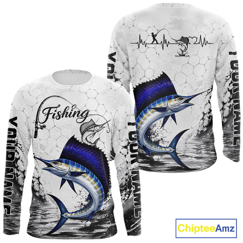 Custom Name Sailfish Fishing Long Sleeve Performance Shirt, Sailfish FIshing Jersey