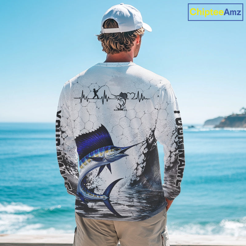 Custom Name Sailfish Fishing Long Sleeve Performance Shirt, Sailfish FIshing Jersey