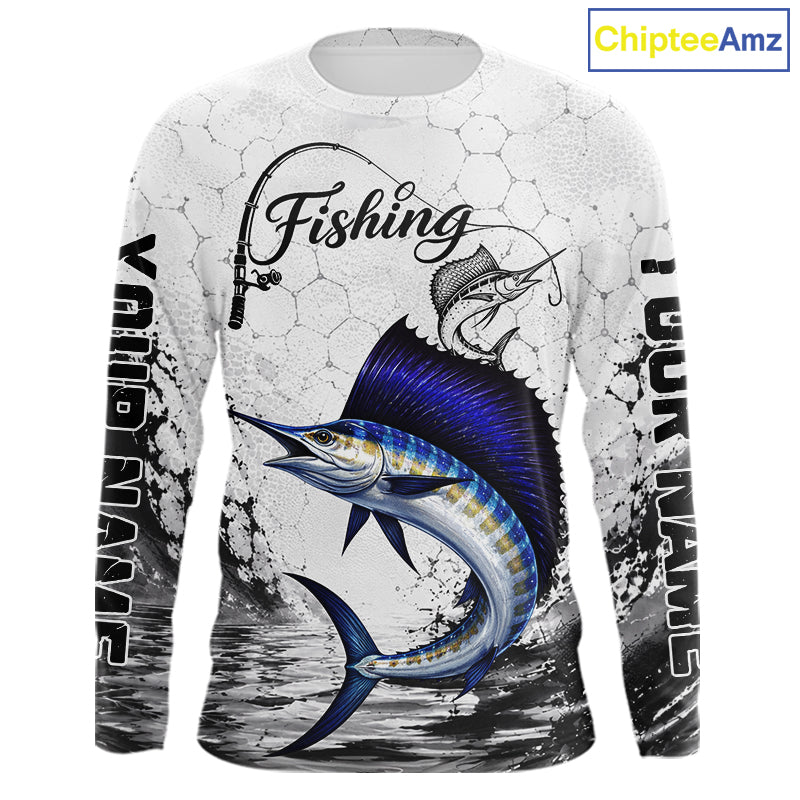Custom Name Sailfish Fishing Long Sleeve Performance Shirt, Sailfish FIshing Jerdey