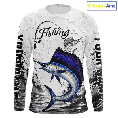 Custom Name Sailfish Fishing Long Sleeve Performance Shirt, Sailfish FIshing Jerdey