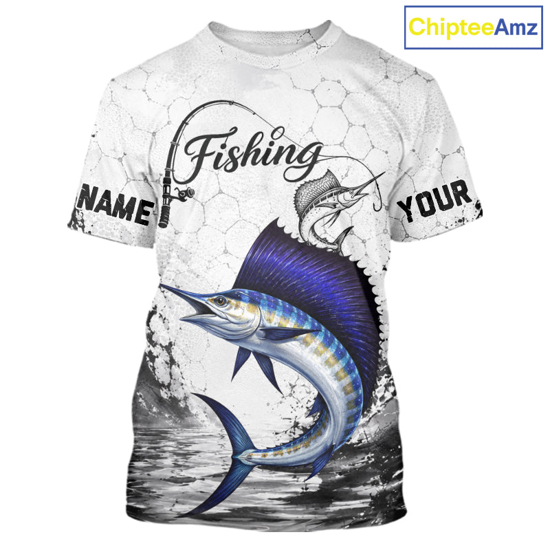Custom Name Sailfish Fishing T - Shirt Performance, Sailfish Gift For Men 