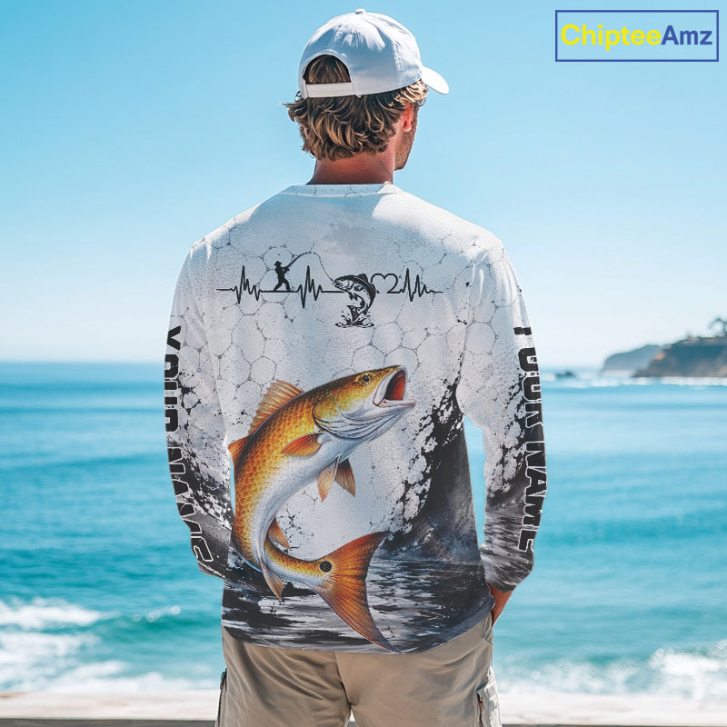 Custom Name Redfish Fishing Long Sleeve Performance Shirt, Red Drum Gift for Fisher