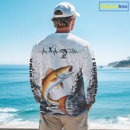 Custom Name Redfish Fishing Long Sleeve Performance Shirt, Red Drum Gift for Fisher