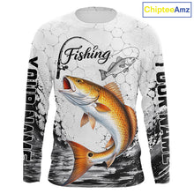 Load image into Gallery viewer, Custom Name Redfish Fishing Long Sleeve Performance Shirt, Red Drum Gift for Fisher