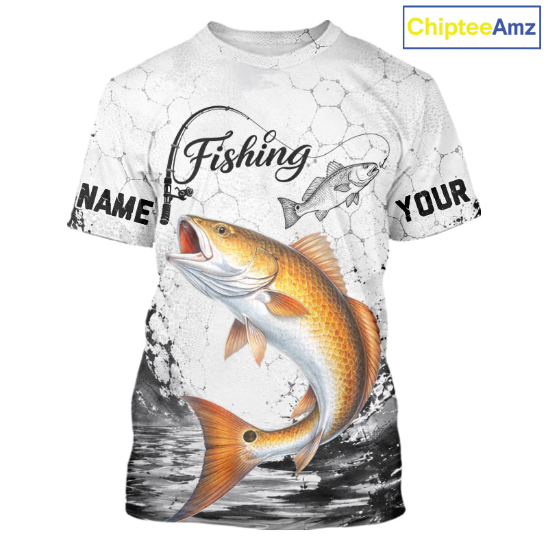 Custom Name Redfish Fishing T - Shirt Performance, Red Drum Gift For Men 
