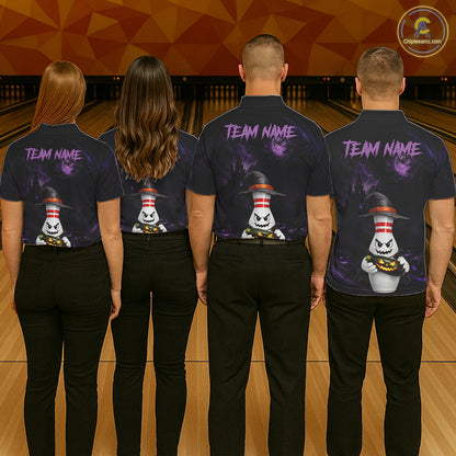 Personalized Halloween Bowling 1/4 Zip Polo Shirt For Women - Purple Witch Pin Team Name Jersey NHT1275