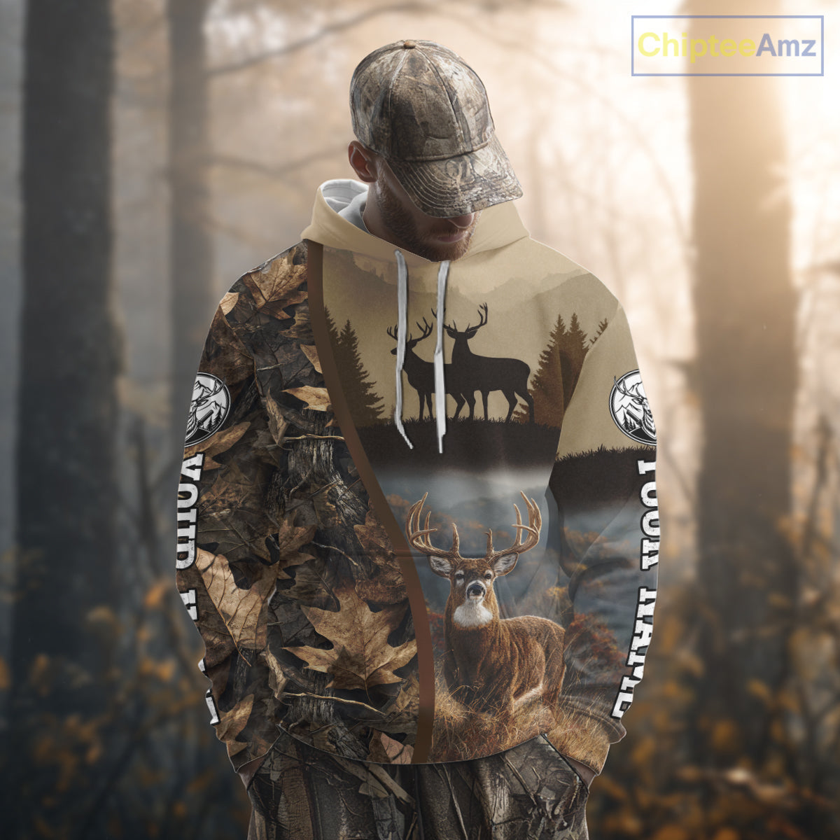Personalized Deer Hunting 3D All Over Printed Shirts Custom Deer And Mountain Camo Shirt NHT254