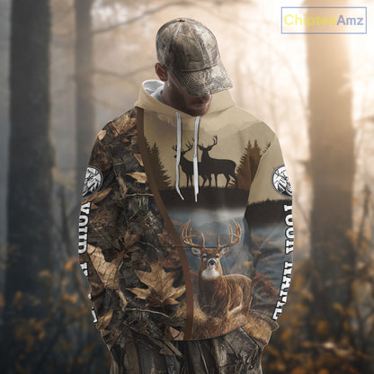 Personalized Deer Hunting 3D All Over Printed Shirts Custom Deer And Mountain Camo Shirt NHT254