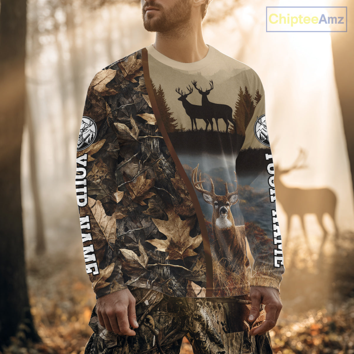 Personalized Deer Hunting 3D All Over Printed Shirts Custom Deer And Mountain Camo Shirt NHT254