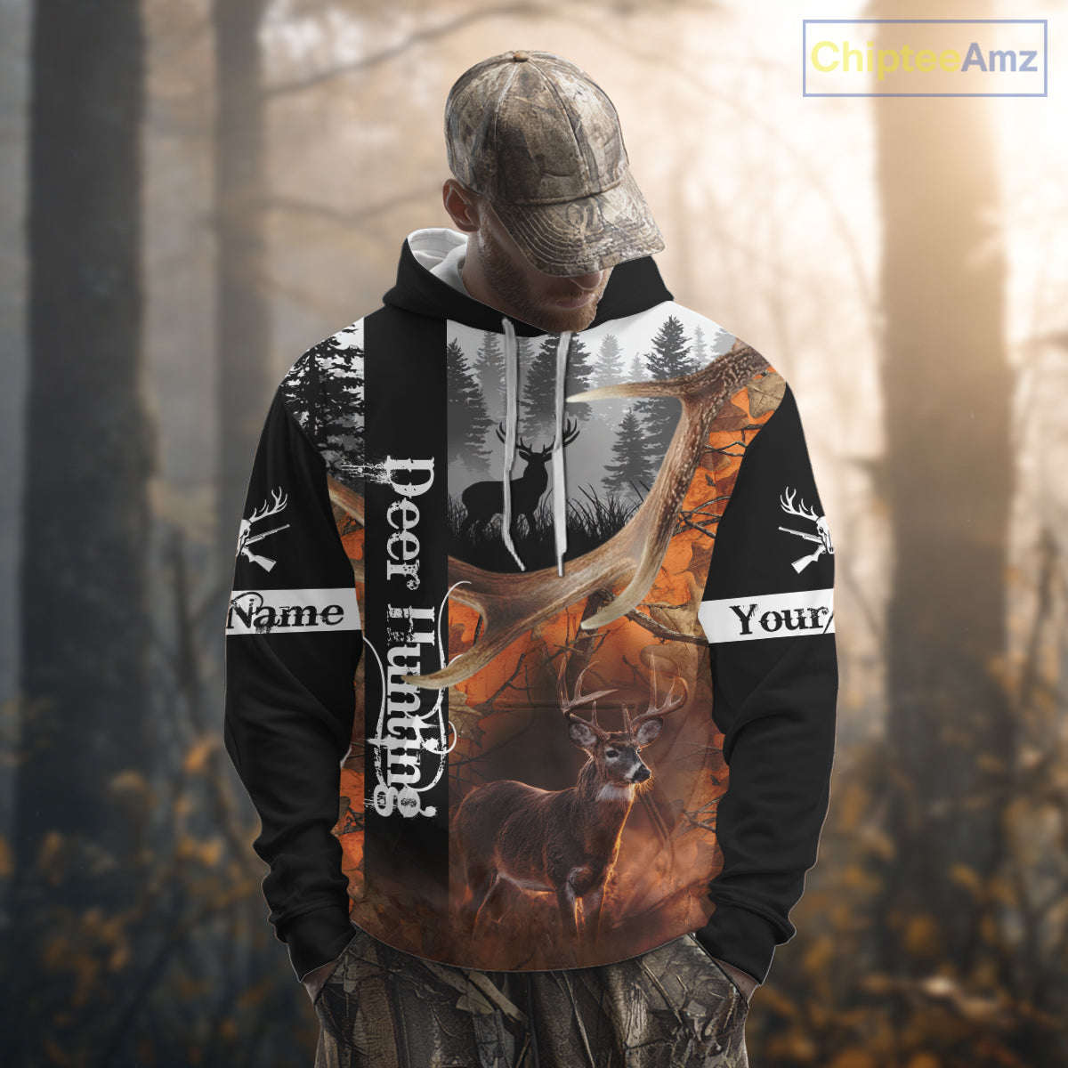 Deer Hunting Camo Custom Name 3D All Over Print Orange Black Best Hunting Clothes For Season NHT256