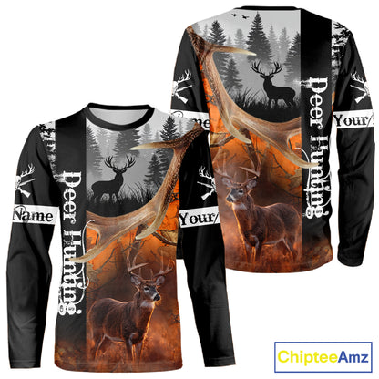Deer Hunting Camo Custom Name 3D All Over Print Orange Black Best Hunting Clothes For Season NHT256
