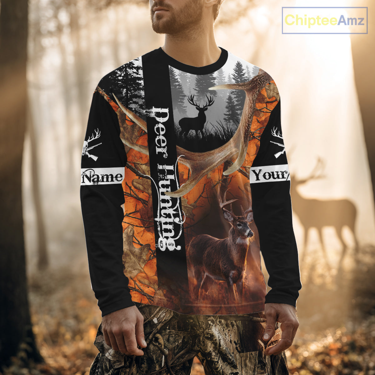 Deer Hunting Camo Custom Name 3D All Over Print Orange Black Best Hunting Clothes For Season NHT256