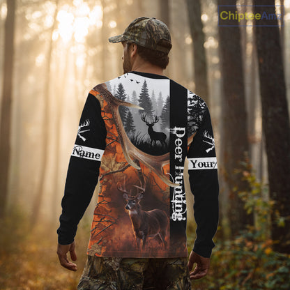 Deer Hunting Camo Custom Name 3D All Over Print Orange Black Best Hunting Clothes For Season NHT256