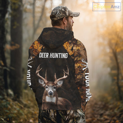 Whitetail Deer Hunting Custom Name Camo Shirt, Personalized Deer Hunting Clothing NHT257