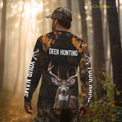 Whitetail Deer Hunting Custom Name Camo Shirt, Personalized Deer Hunting Clothing NHT257