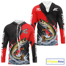 Load image into Gallery viewer, Hooded Musky Fishing Long Sleeve Tournament Shirts, Personalized Musky Fishing Jerseys NHT588