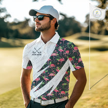 Load image into Gallery viewer, Flamingo Mens Golf Polo Shirts, Colorful Tropical Flamingo Pattern, Tropical Golf Shirt NHT590