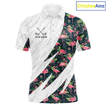 Load image into Gallery viewer, Flamingo Mens Golf Polo Shirts, Colorful Tropical Flamingo Pattern, Tropical Golf Shirt NHT590