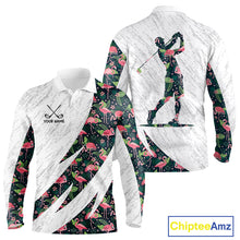 Load image into Gallery viewer, Flamingo Mens Golf Polo Shirts, Colorful Tropical Flamingo Pattern, Tropical Golf Shirt NHT590