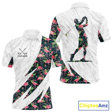 Load image into Gallery viewer, Flamingo Mens Golf Polo Shirts, Colorful Tropical Flamingo Pattern, Tropical Golf Shirt NHT590