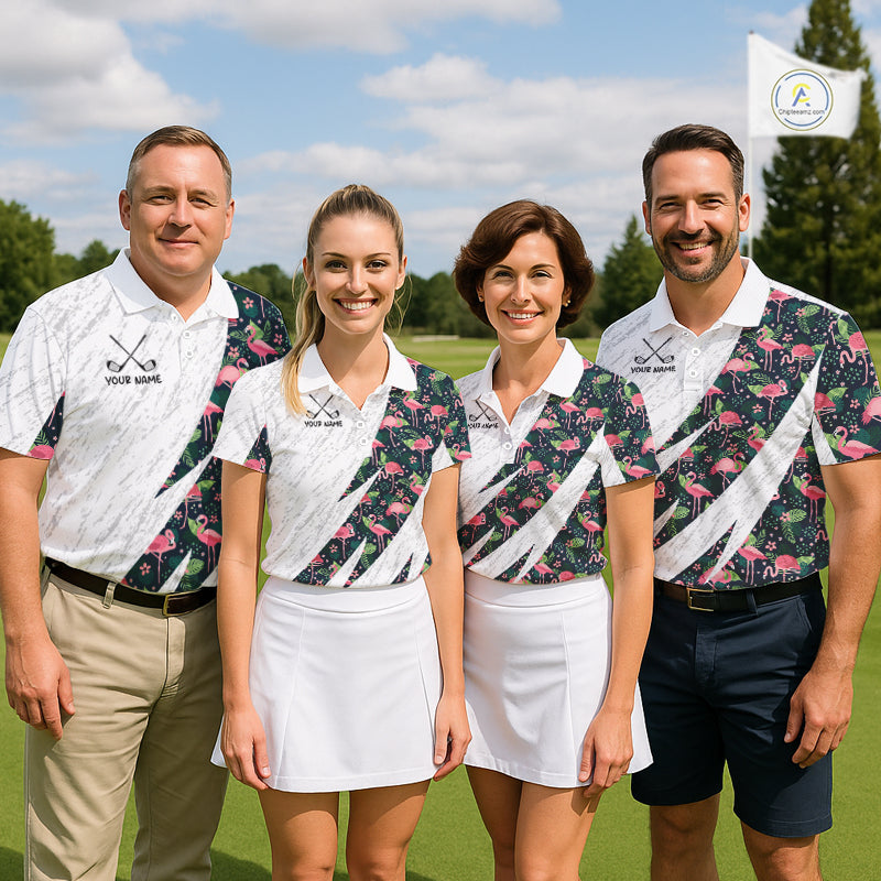 Flamingo Mens Golf Polo Shirts, Colorful Tropical Flamingo Pattern, Tropical Golf Shirt NHT590