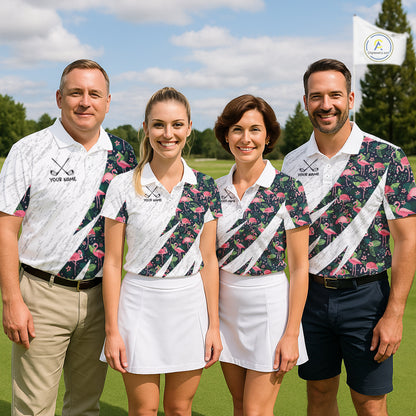 Flamingo Mens Golf Polo Shirts, Colorful Tropical Flamingo Pattern, Tropical Golf Shirt NHT590