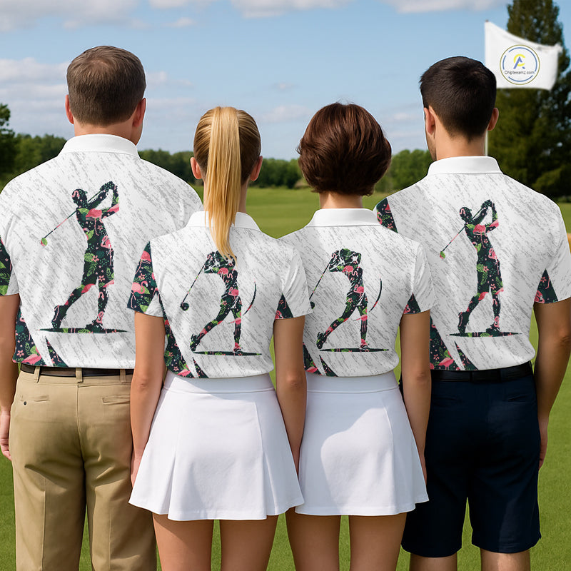 Flamingo Mens Golf Polo Shirts, Colorful Tropical Flamingo Pattern, Tropical Golf Shirt NHT590