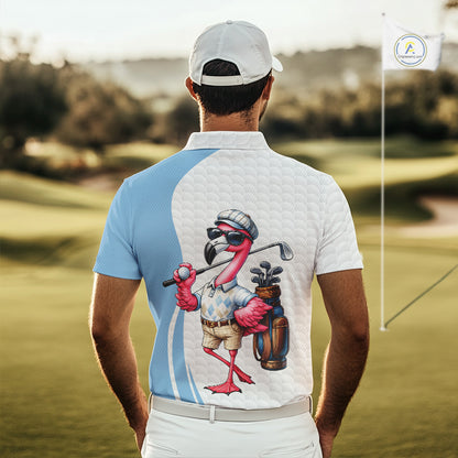 Blue Funny Flamingo Polo Shirt, Golf Polo Shirts Custom Name, Flamingo Golf Shirts For Men NHT594