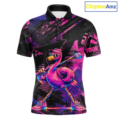 Funny Neon Flamingo Mens Golf Polo Shirt – Custom Personalized Golf Team Apparel 