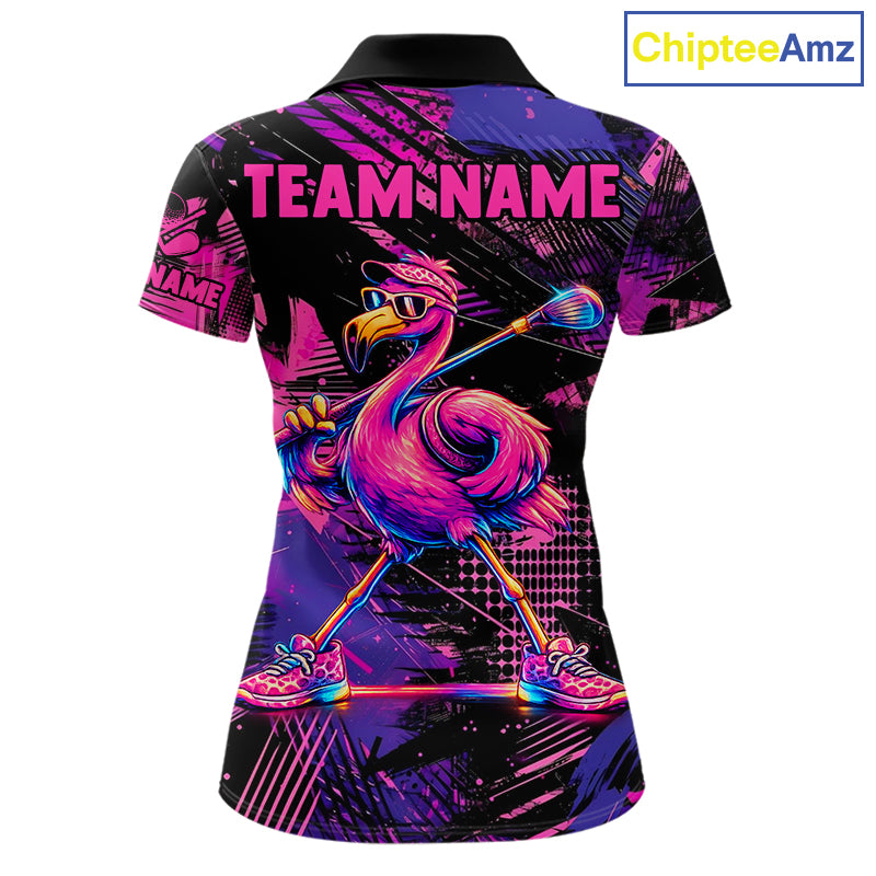 Funny Neon Flamingo Womens Golf Polo Shirt – Custom Personalized Golf Team Apparel 