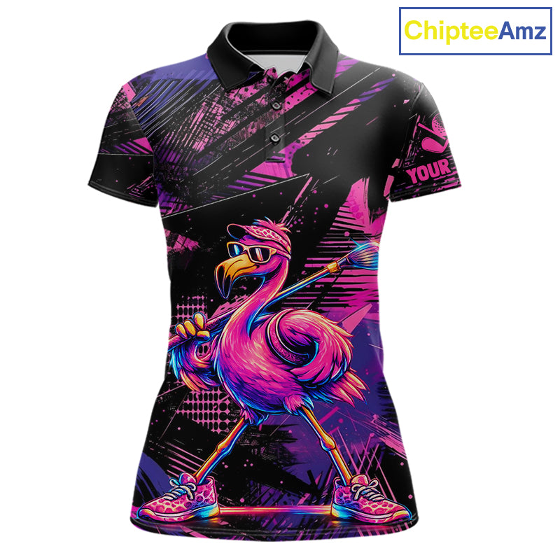 Funny Neon Flamingo Womens Golf Polo Shirt – Custom Personalized Golf Team Apparel 
