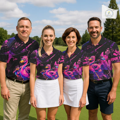 Funny Neon Flamingo Mens Golf Polo Shirt – Custom Personalized Golf Team Apparel NHT1134