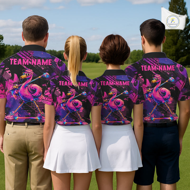 Funny Neon Flamingo Mens Golf Polo Shirt – Custom Personalized Golf Team Apparel NHT1134